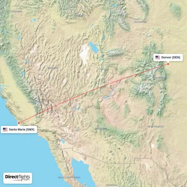 Santa Maria - Denver direct flight map