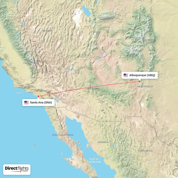 Santa Ana - Albuquerque direct flight map
