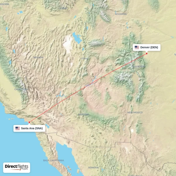 Santa Ana - Denver direct flight map