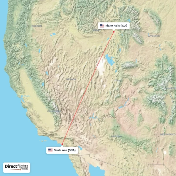 Santa Ana - Idaho Falls direct flight map