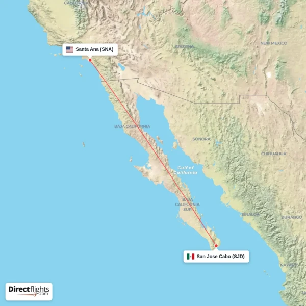 Santa Ana - San Jose Cabo direct flight map