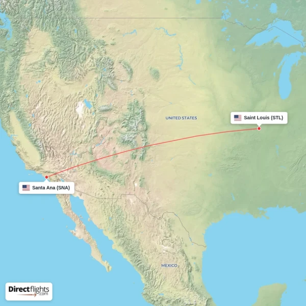 Santa Ana - Saint Louis direct flight map
