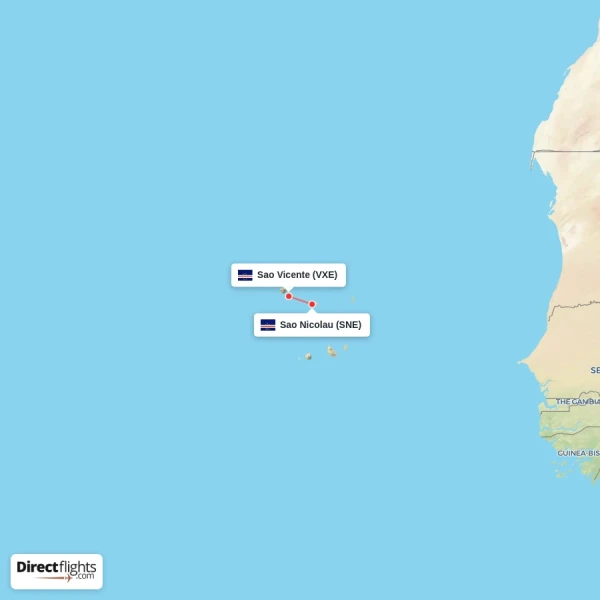 Sao Nicolau - Sao Vicente direct flight map