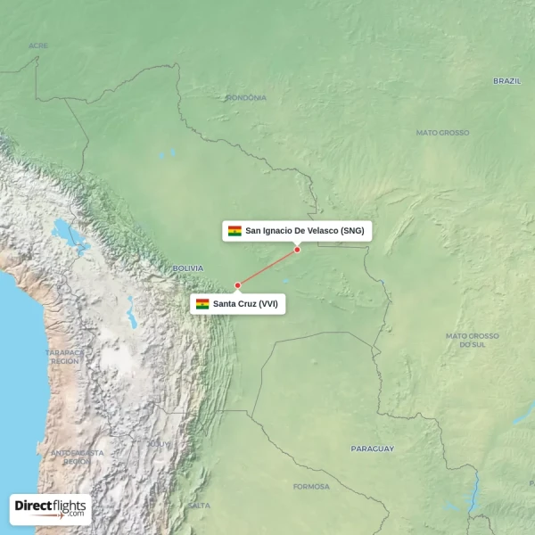 San Ignacio De Velasco - Santa Cruz direct flight map