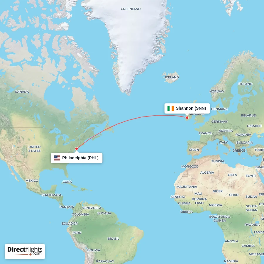 SNN - PHL route map