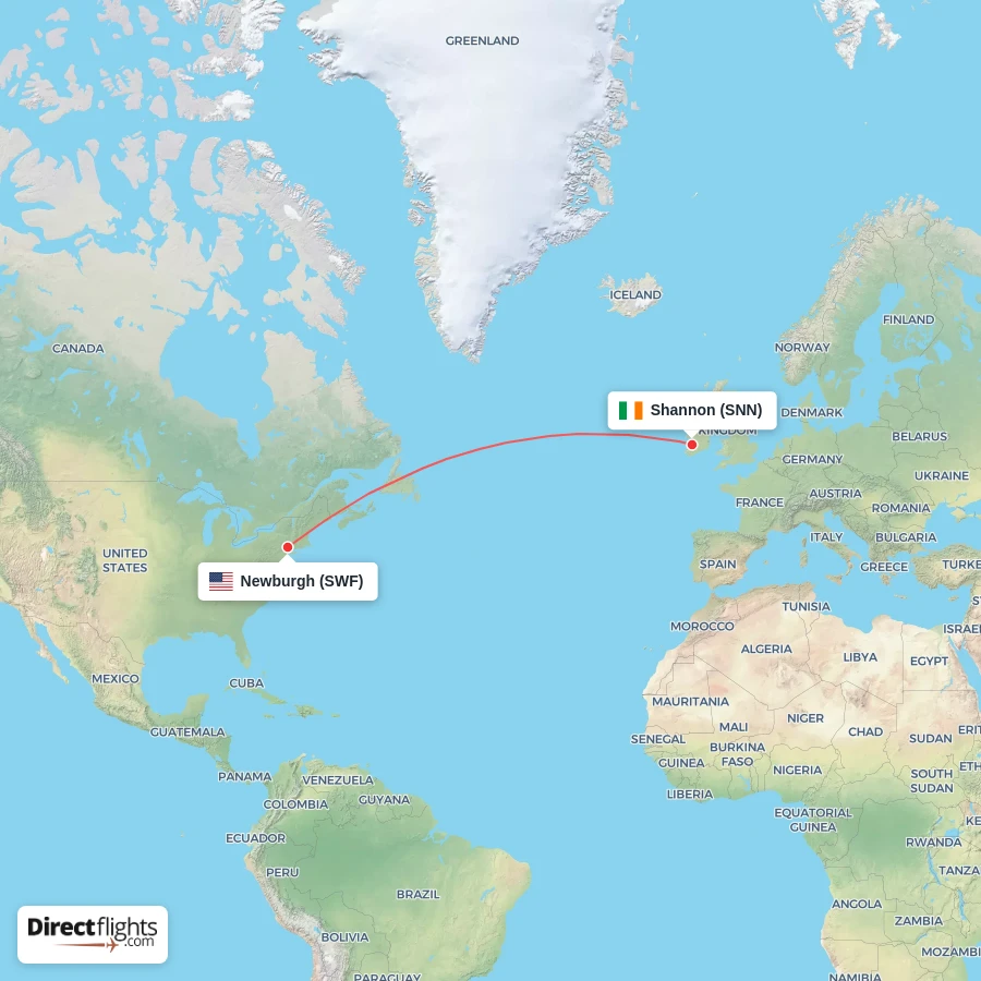 SNN - SWF route map