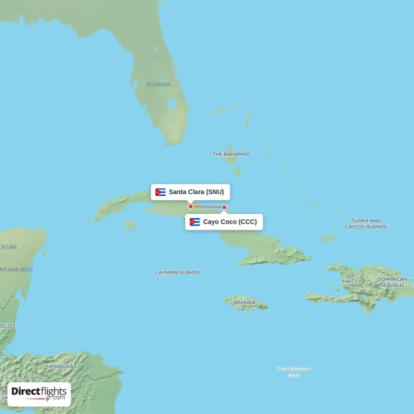 Santa Clara - Cayo Coco direct flight map