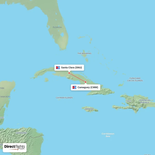 Santa Clara - Camaguey direct flight map