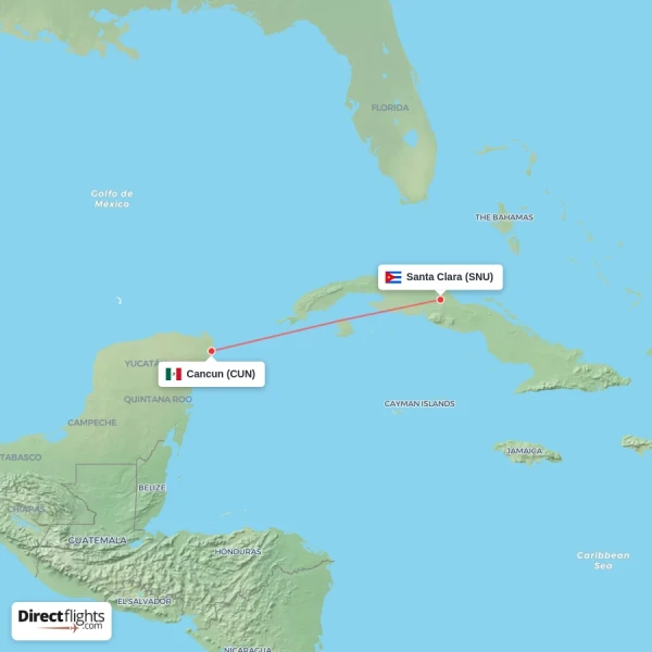 Santa Clara - Cancun direct flight map