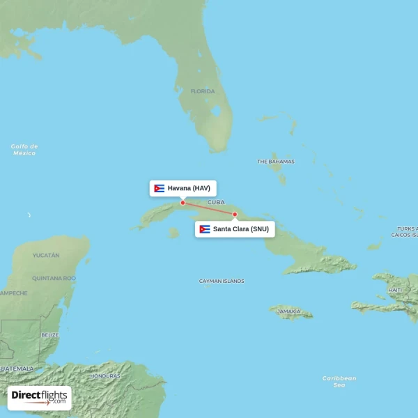 Santa Clara - Havana direct flight map