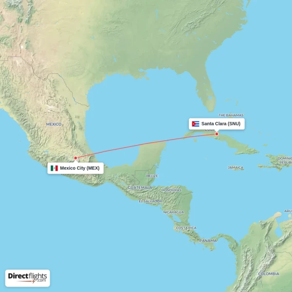 Santa Clara - Mexico City direct flight map