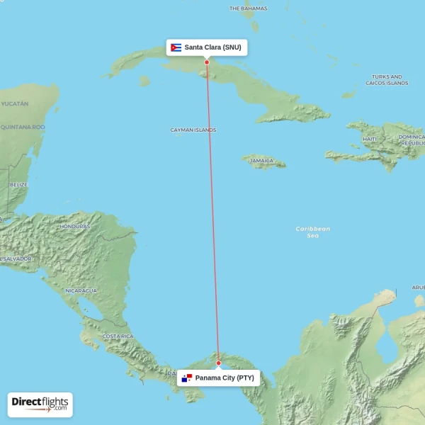 Santa Clara - Panama City direct flight map