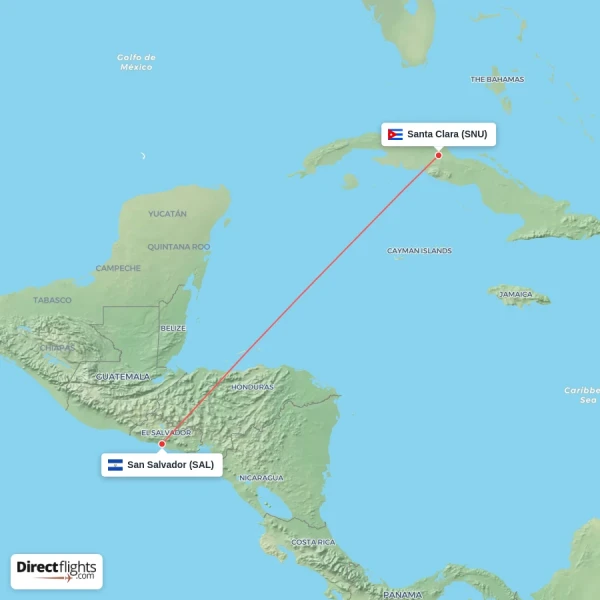 Santa Clara - San Salvador direct flight map