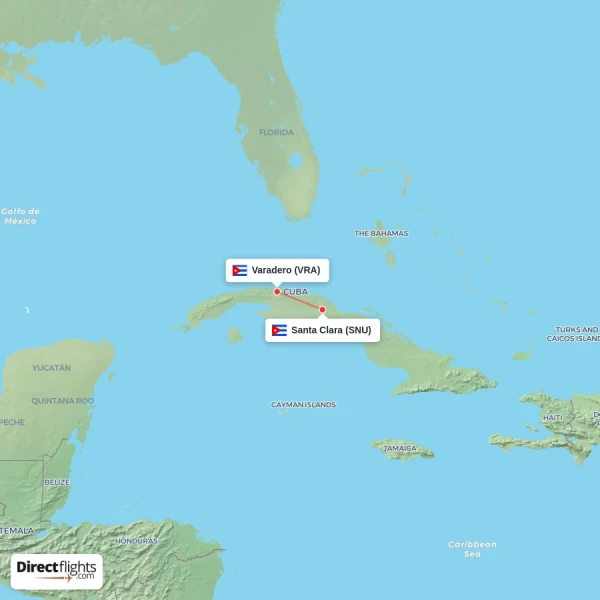 Santa Clara - Varadero direct flight map