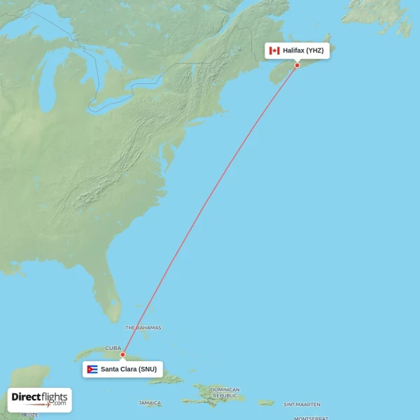 Santa Clara - Halifax direct flight map