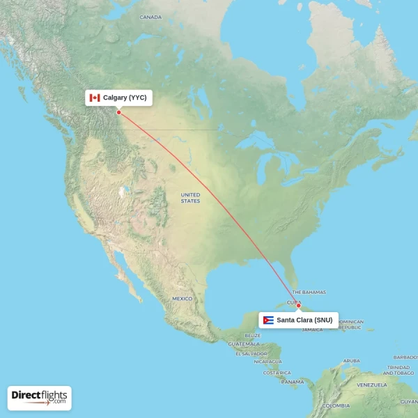 Santa Clara - Calgary direct flight map