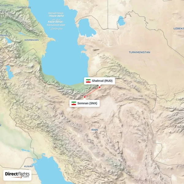 Semnan - Shahrud direct flight map