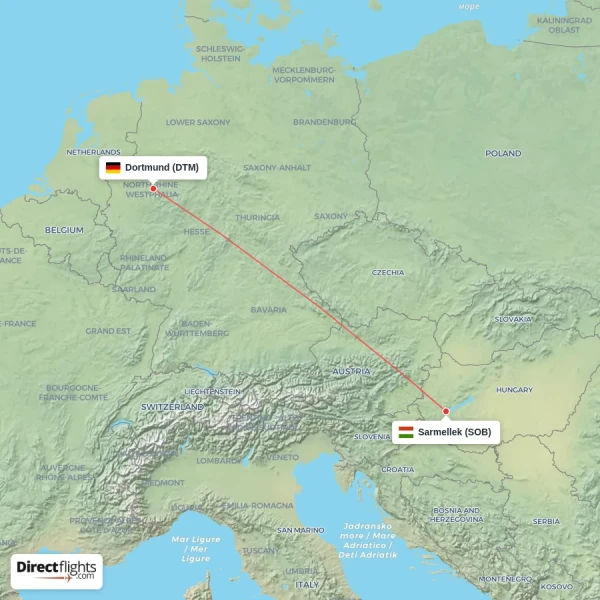 Sarmellek - Dortmund direct flight map