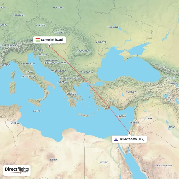 Sarmellek - Tel Aviv-Yafo direct flight map