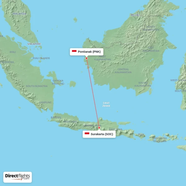 Surakarta - Pontianak direct flight map