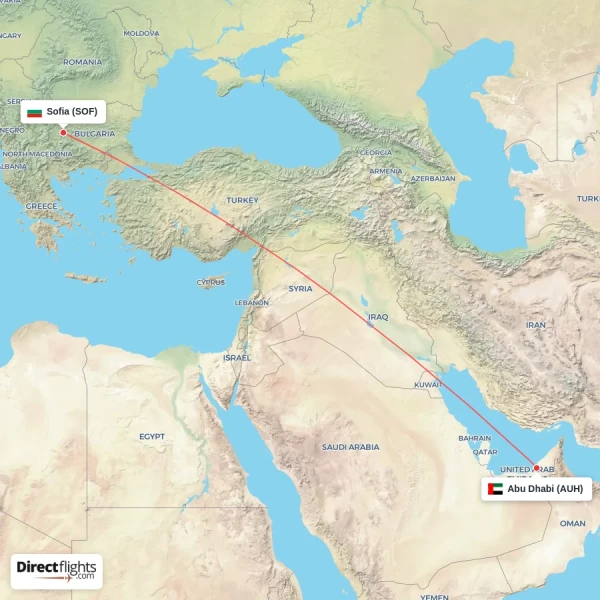 Sofia - Abu Dhabi direct flight map