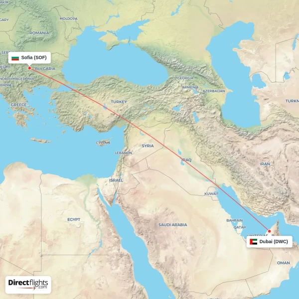 Sofia - Dubai direct flight map
