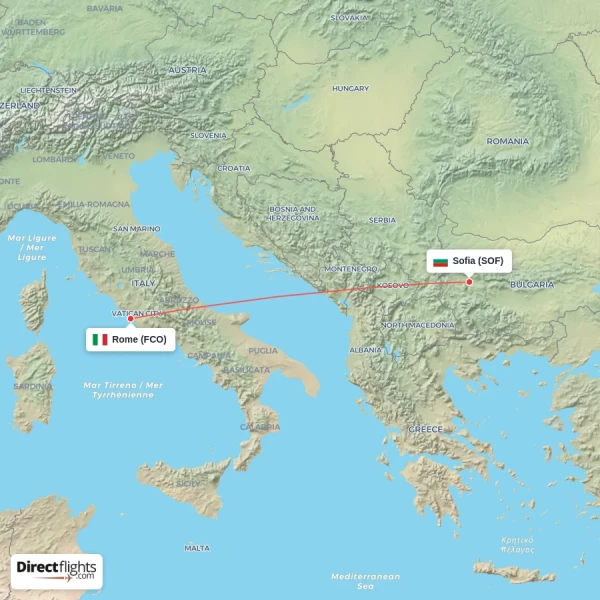 Sofia - Rome direct flight map