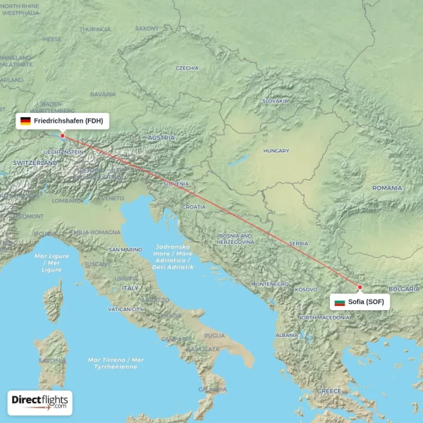 Sofia - Friedrichshafen direct flight map