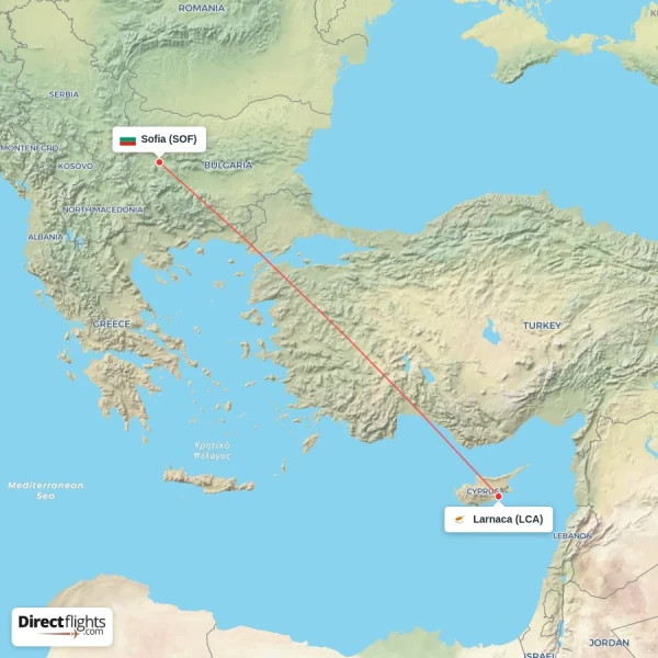 Sofia - Larnaca direct flight map