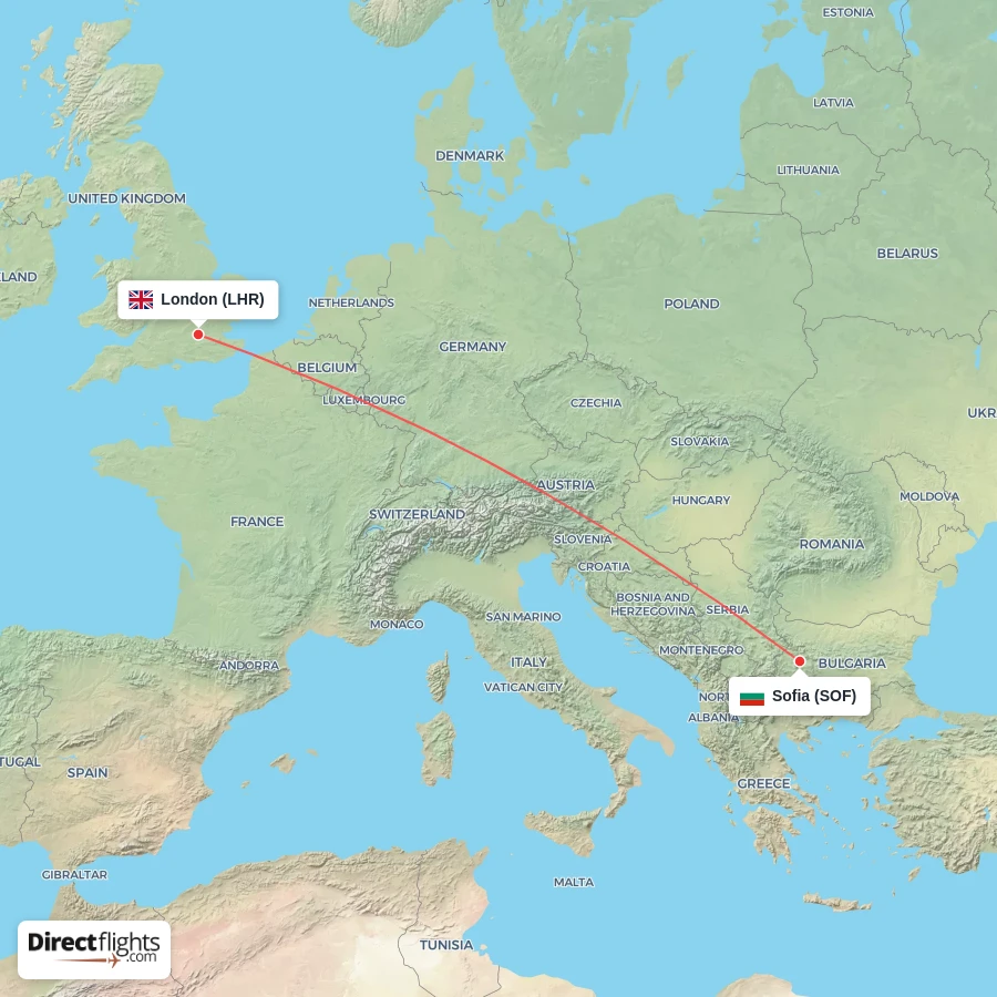 SOF - LHR route map