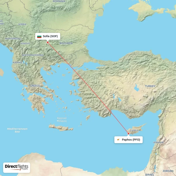 Sofia - Paphos direct flight map