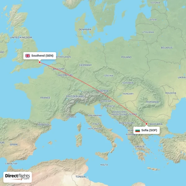 Sofia - Southend direct flight map