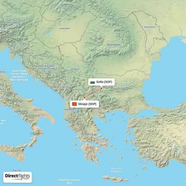 Sofia - Skopje direct flight map