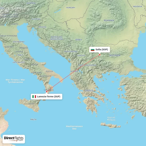 Sofia - Lamezia-Terme direct flight map