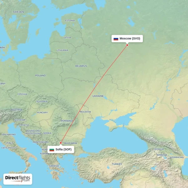 Sofia - Moscow direct flight map