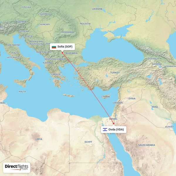 Sofia - Ovda direct flight map