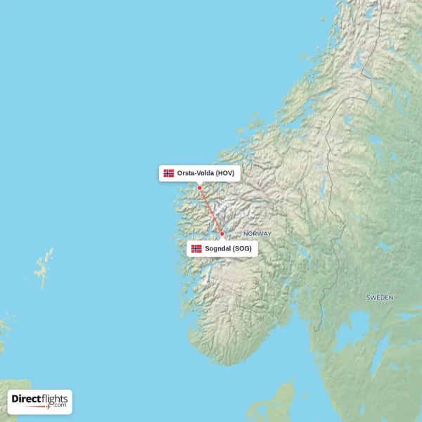 Sogndal - Orsta-Volda direct flight map