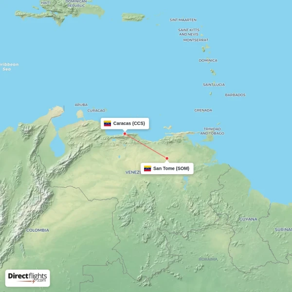 San Tome - Caracas direct flight map