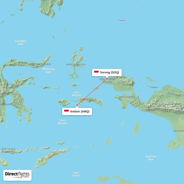 Sorong - Ambon direct flight map