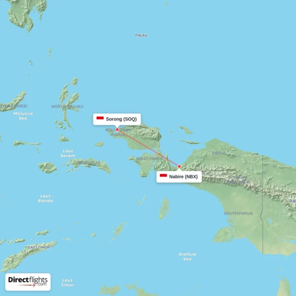 Sorong - Nabire direct flight map