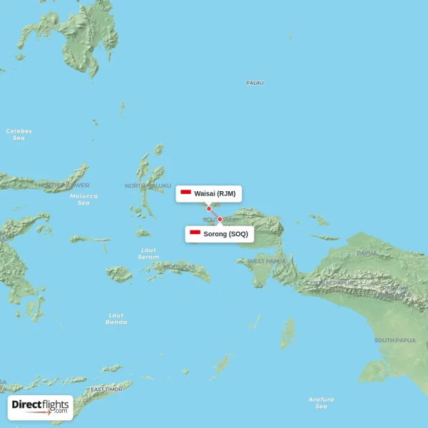 Sorong - Waisai direct flight map