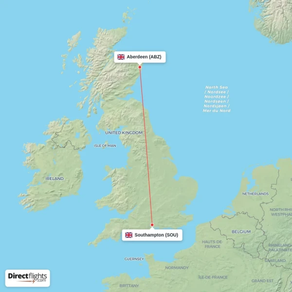 Southampton - Aberdeen direct flight map
