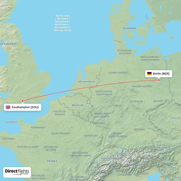 Southampton - Berlin direct flight map