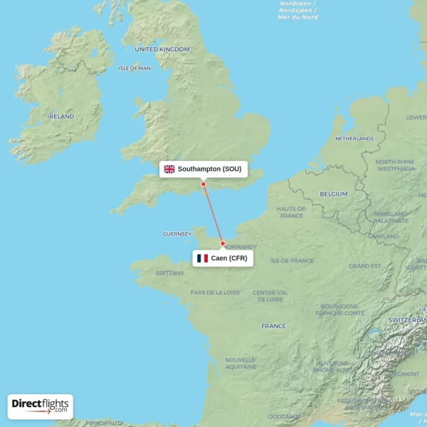 Southampton - Caen direct flight map