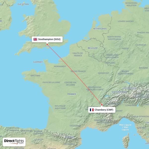 Southampton - Chambery direct flight map