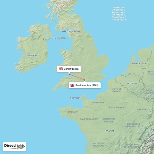 Southampton - Cardiff direct flight map