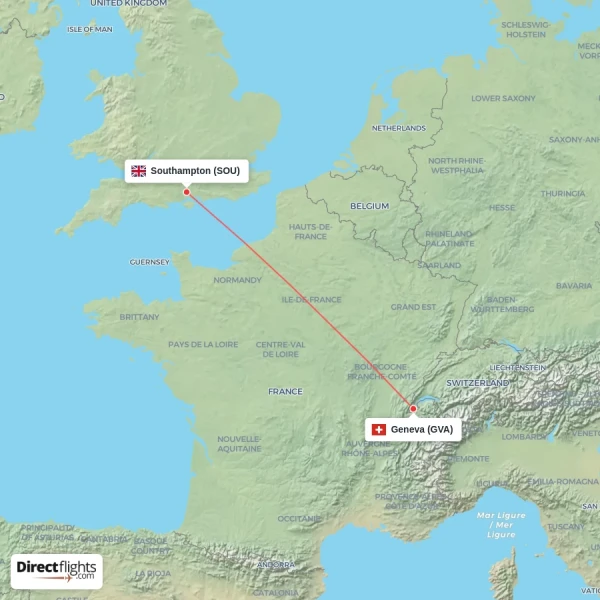 Southampton - Geneva direct flight map
