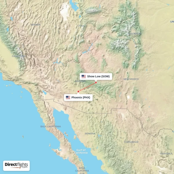 Show Low - Phoenix direct flight map