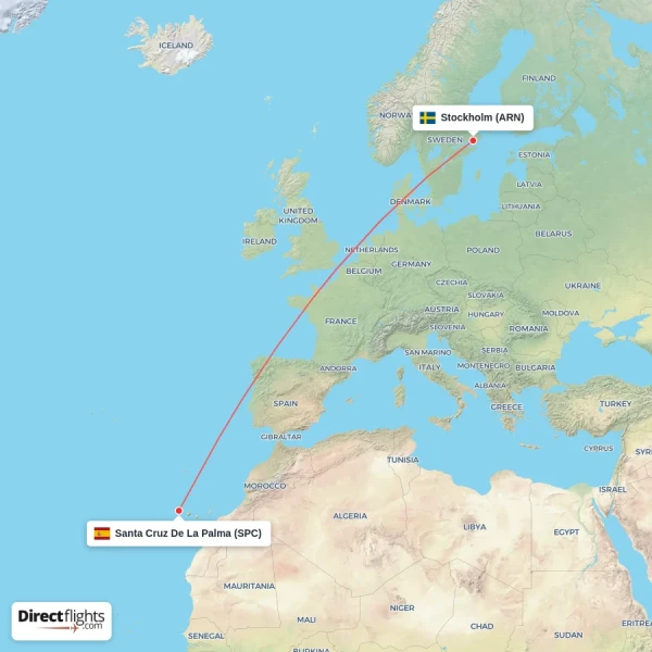 Santa Cruz De La Palma - Stockholm direct flight map