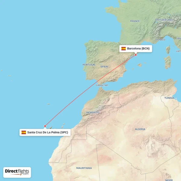 Santa Cruz De La Palma - Barcelona direct flight map